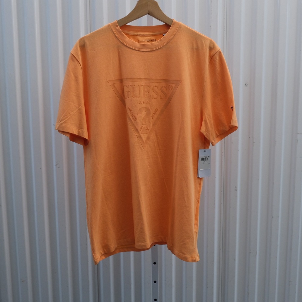 NWT Guess Men's T-Shirt Size Large Orange‎ Logo SmartGuess Cotton Tee
